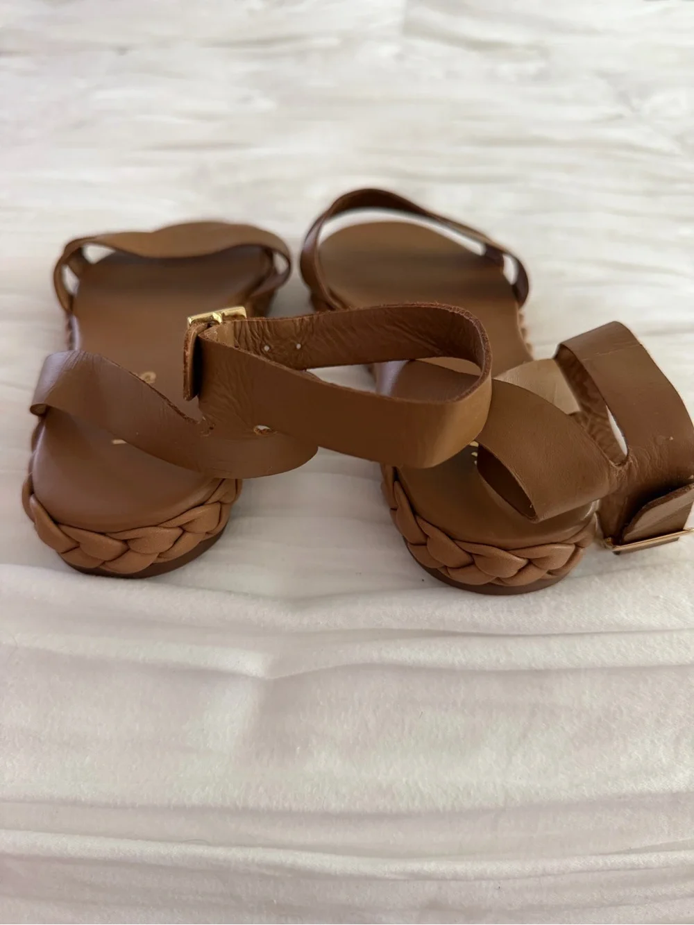 Kaanas Tan Leather Braided Sole Ankle Strap Sandals Size 7M New